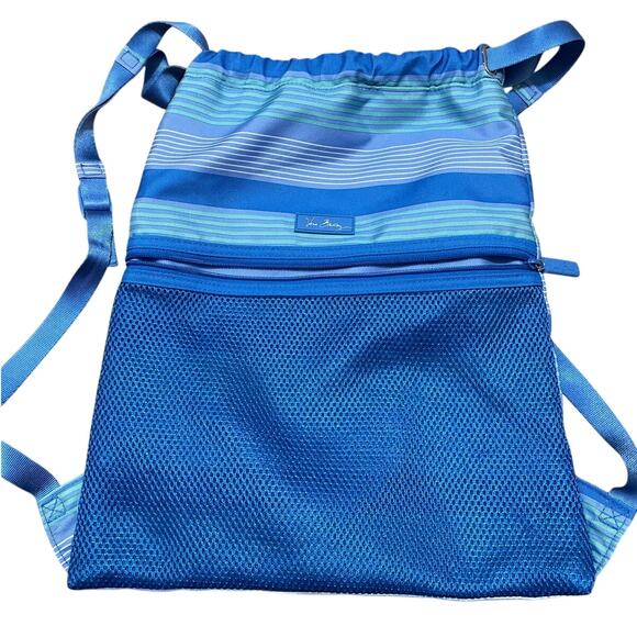 Vera Bradley Blue Stripe Drawstring Chinch Lightweight Beach Pool Adjustable Bag - Picture 1 of 6